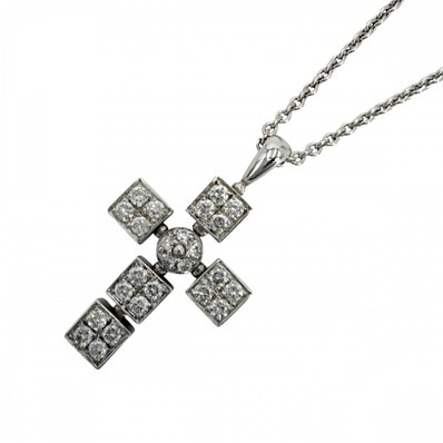 BVLGARI ブルガリ ネックレス ルチア ラテンクロス ペンダント アクセサリー アジャスター付き Au750 18金WG K18ホワイトゴールド メンズ 約12.1g【中古品】
