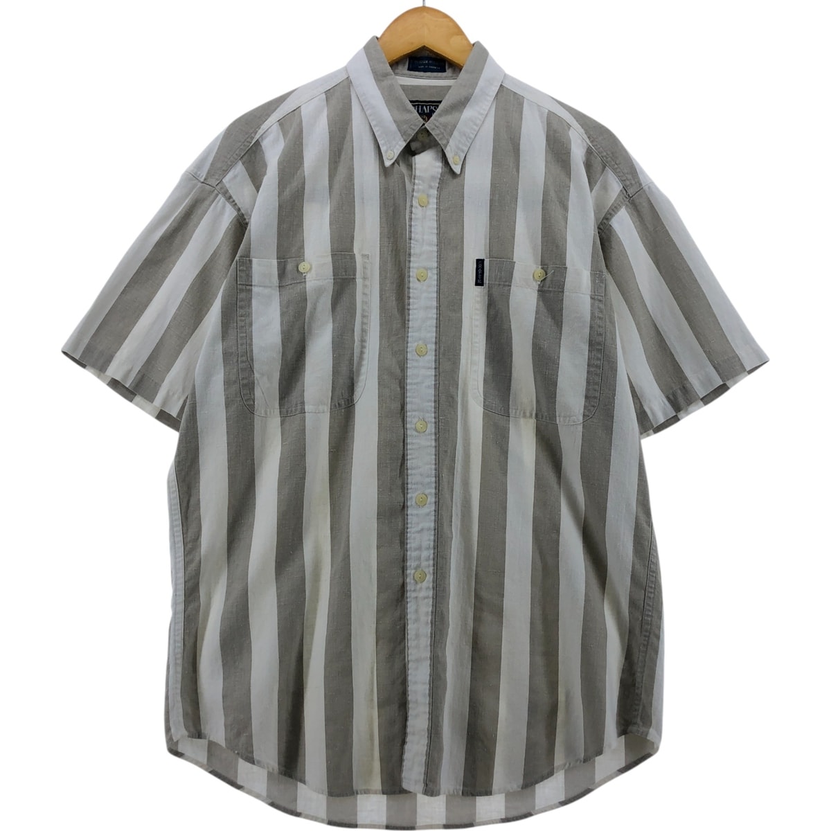 古着 ラルフローレン Ralph Lauren CHAPS チャップス ストライプ柄 半袖 リネン×コットン ボタンダウンシャツ メンズM相当/eaa558369