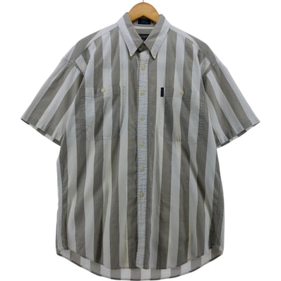 古着 ラルフローレン Ralph Lauren CHAPS チャップス ストライプ柄 半袖 リネン×コットン ボタンダウンシャツ メンズM相当/eaa558369
