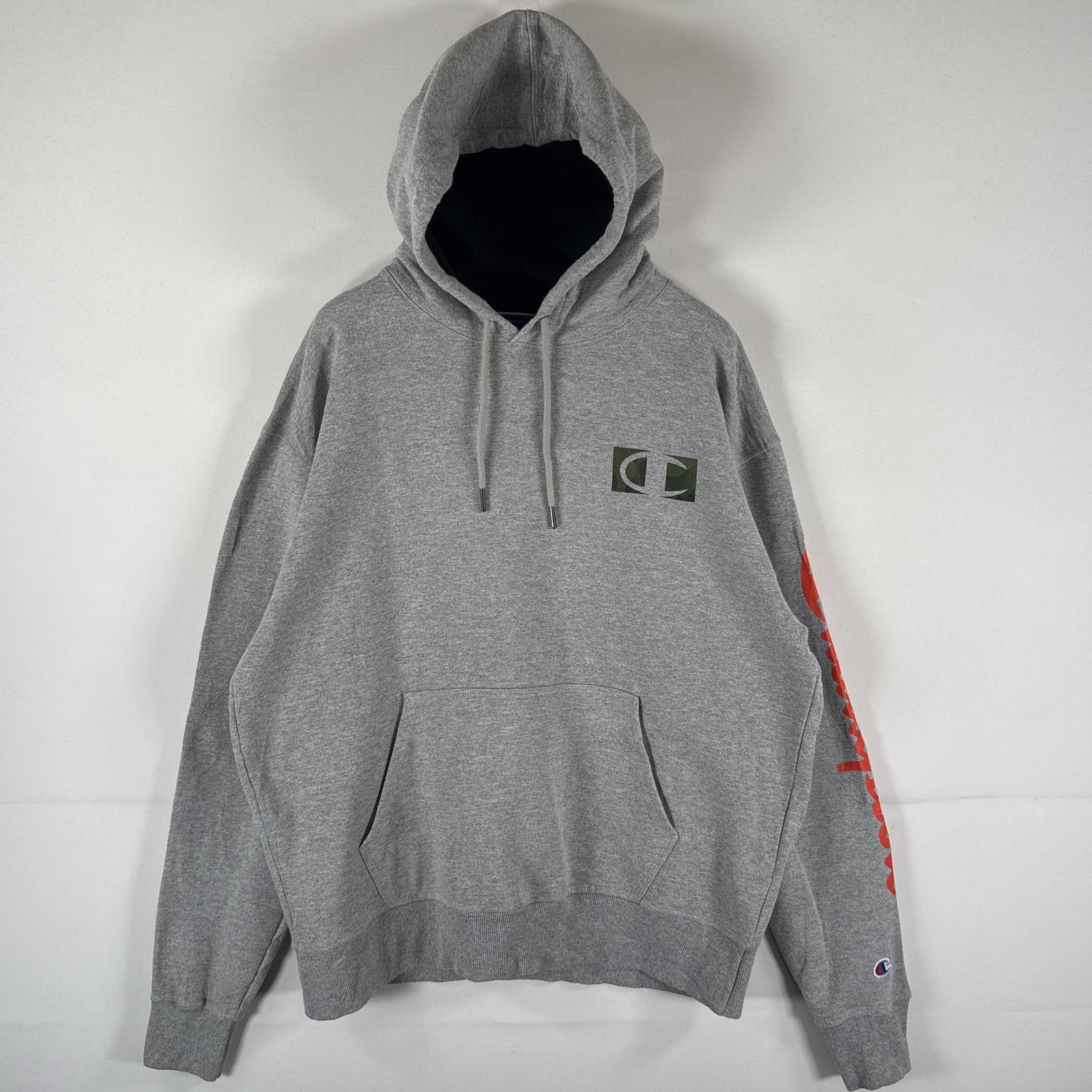 古着 チャンピオン Champion パーカー スウェット 袖ロゴ フーディ プルオーバー ワンポイントプリント L グレー メンズ