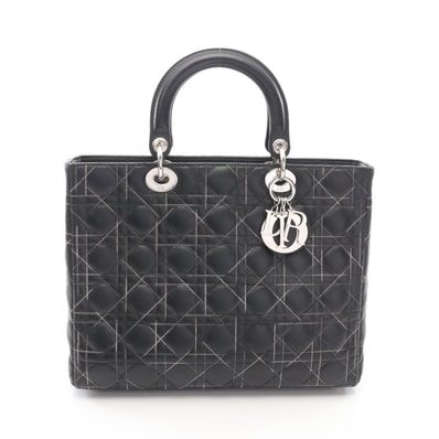 ディオール Dior レディディオール ラージ カナージュ ハンドバッグ バッグ レザー レディース ブラック系 【中古】