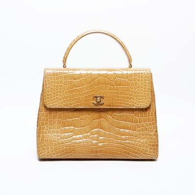 シャネル CHANEL パテントレザー クロコダイル 6番台 2000-2002 トップハンドル ハンドバッグ【中古】