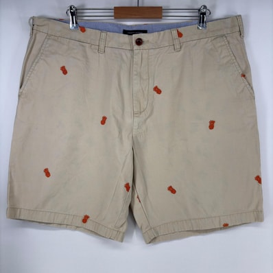 古着 トミーヒルフィガー TOMMY HILFIGER ショートパンツ チノパン ハーフパンツ 総柄 パイナップル w40 ベージュ プリント メンズ