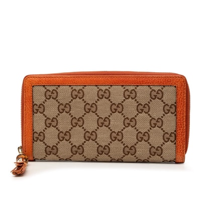 グッチ GGキャンバス バンブー ラウンドファスナー 長財布 タッセル 224253 オレンジ ベージュ キャンバス レザー レディース GUCCI 【中古】