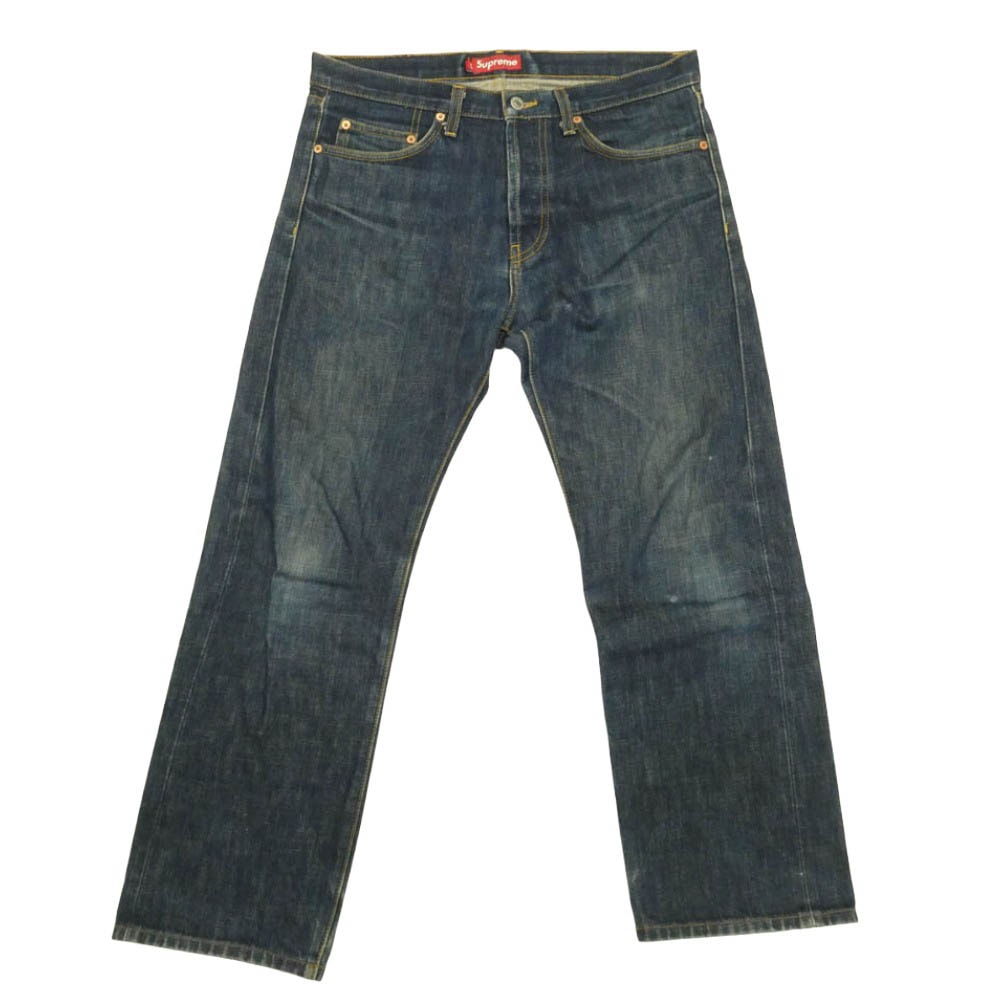 Supreme シュプリーム レザーロゴパッチ セルビッチ スリム ストレート デニム パンツ インディゴブルー系 32/slim【中古】