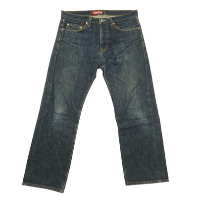 Supreme シュプリーム レザーロゴパッチ セルビッチ スリム ストレート デニム パンツ インディゴブルー系 32/slim【中古】