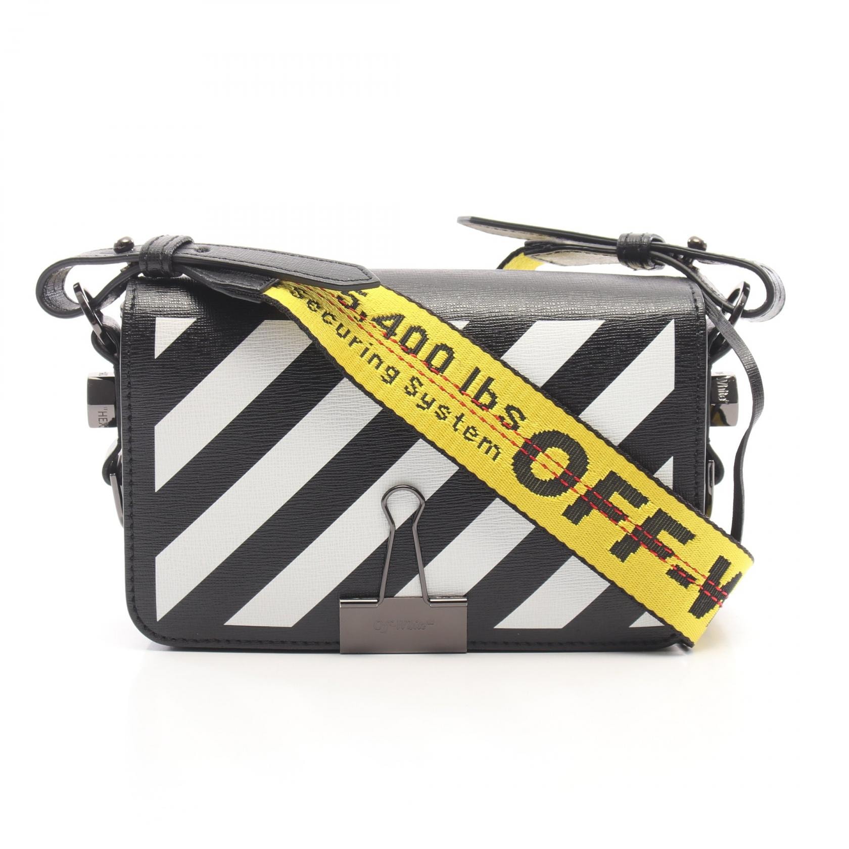 オフホワイト OFF-WHITE ダイアゴナル バインダー フラップバッグ ショルダーバッグ バッグ レザー レディース ブラック系 / ホワイト系 【中古】
