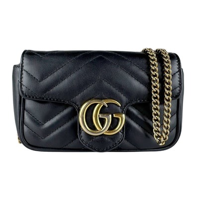グッチ GUCCI ショルダーバッグ GGマーモント レザー ブラック レディース 476433【中古】 z10672
