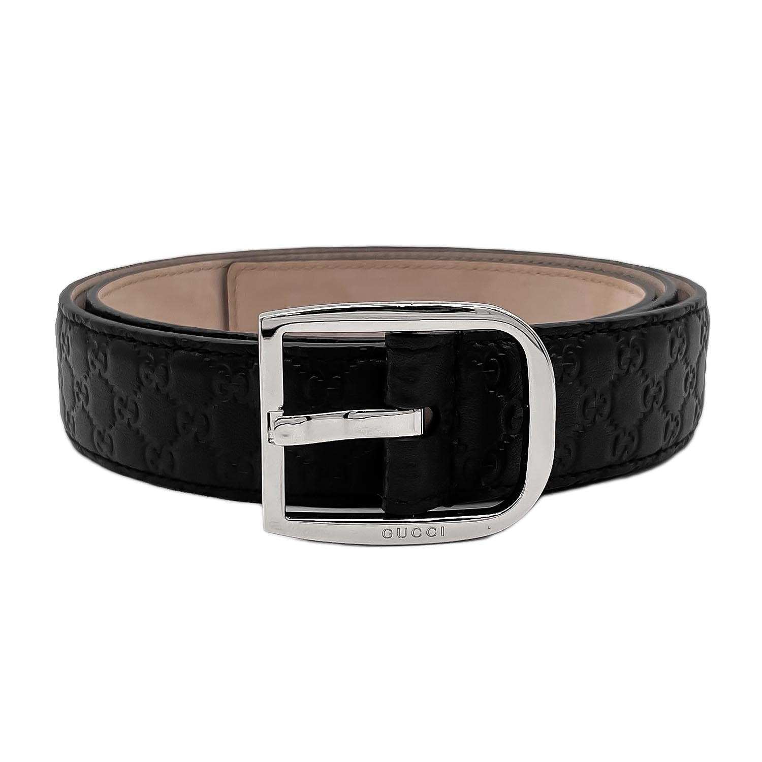 GUCCI グッチ マイクロGG  ベルト
 レザー メタル ブラック メンズ
 【中古】