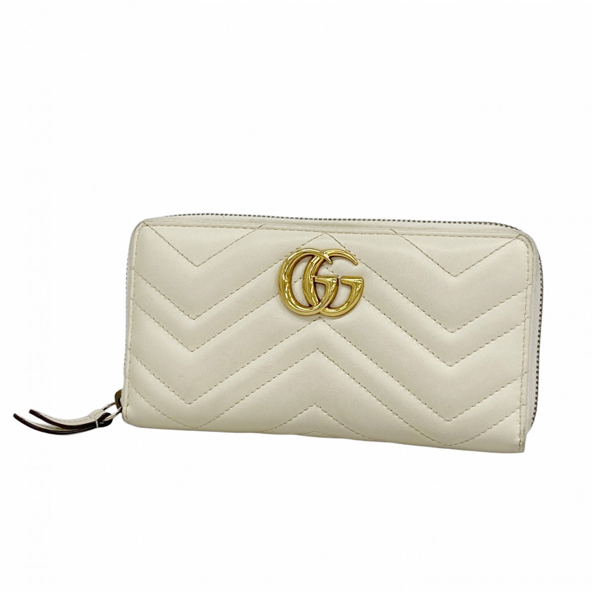 【6dc3123】グッチ 長財布 GGマーモント 443123 レザー アイボリー ゴールド金具【中古】レディース
