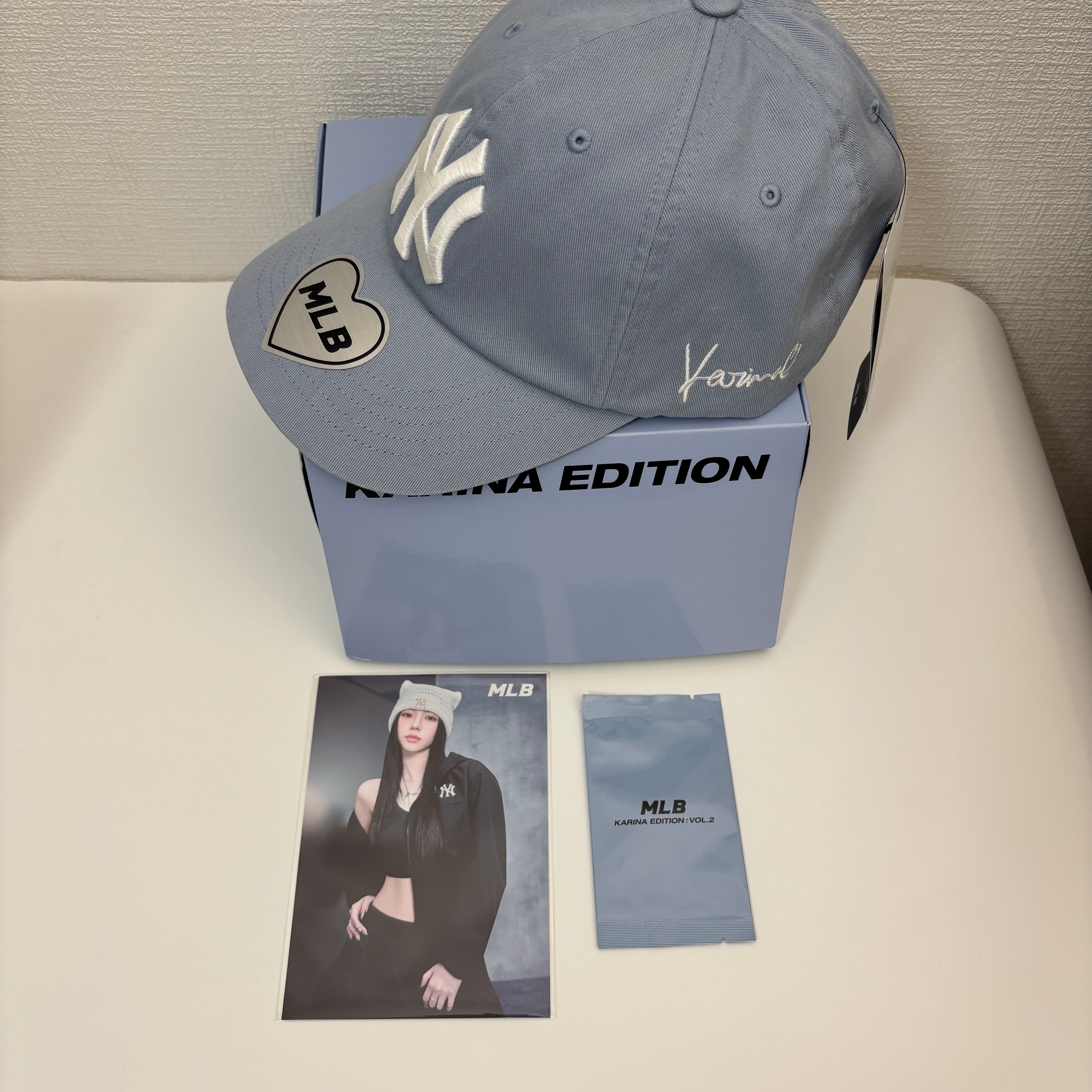 MLB x aespa KARINA Signature Unstructured Ball Cap New York Yankees "Sky Blue"