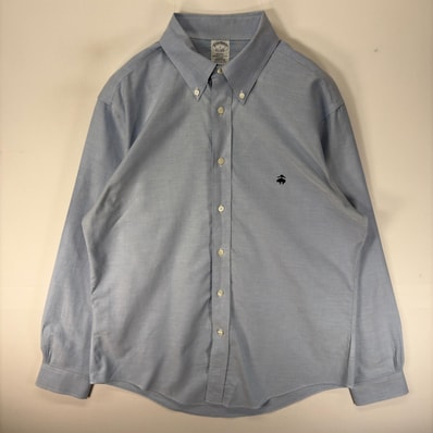 古着 ブルックスブラザーズ Brooks Brothers 長袖シャツ ボタンダウン ワンポイント L ブルー系 無地 メンズ