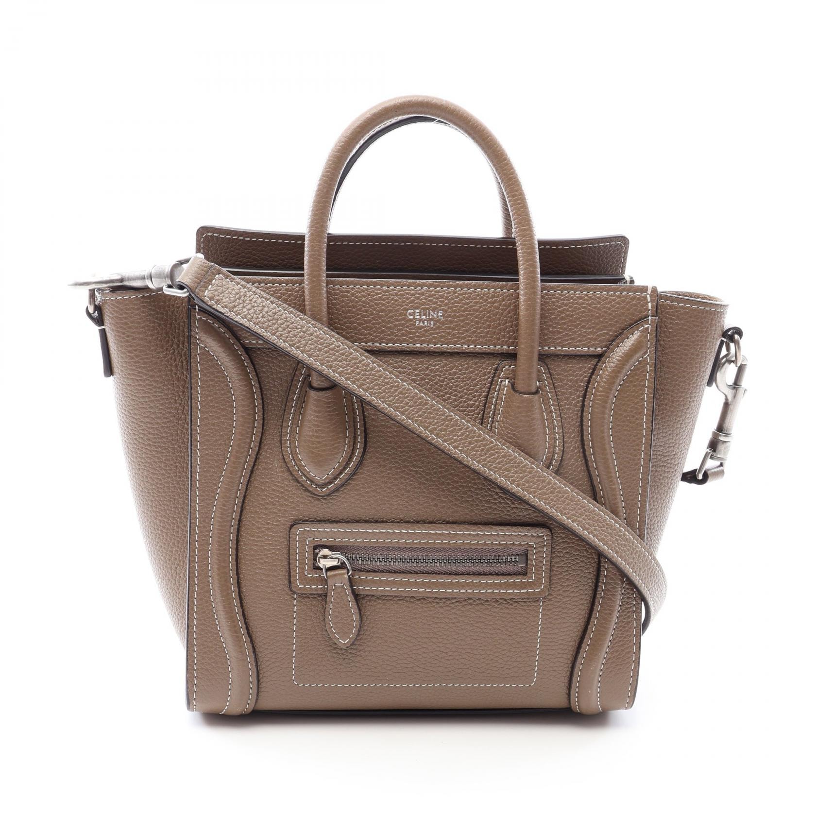 セリーヌ CELINE ラゲージ ナノショッパー 2WAY ハンドバッグ バッグ レザー レディース グレー系 【中古】