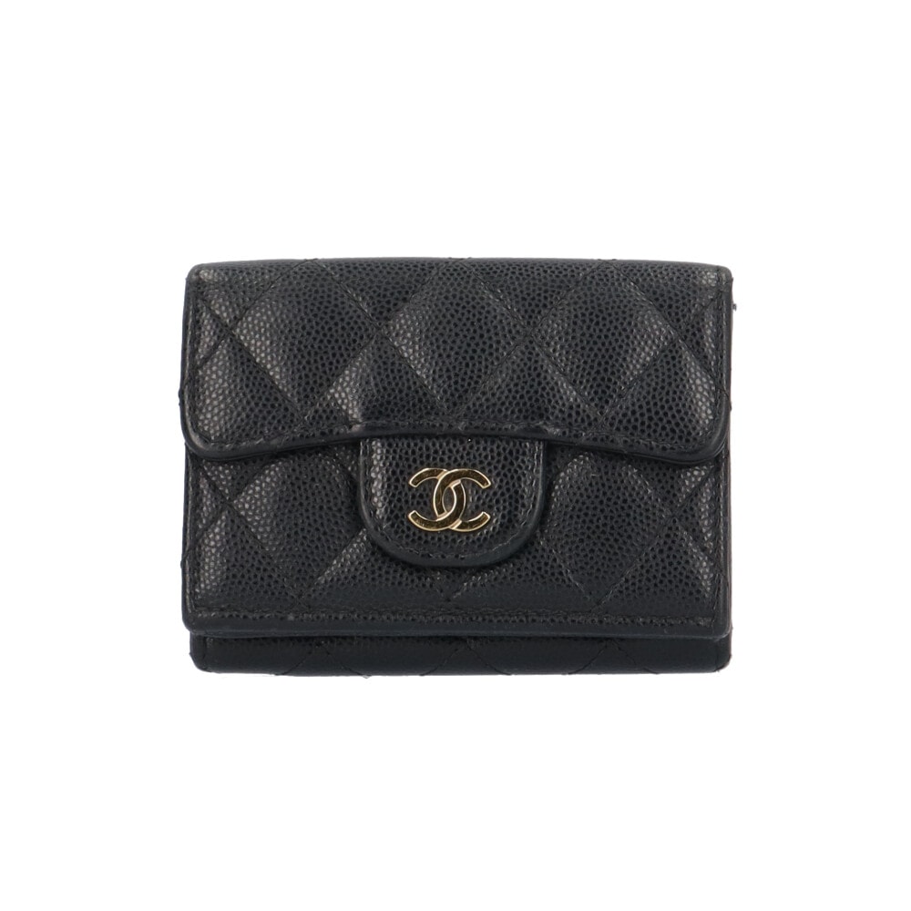 シャネル クラシック スモール フラップ ウォレット マトラッセ 三つ折り財布 キャビアスキン AP0230 レディース CHANEL  中古