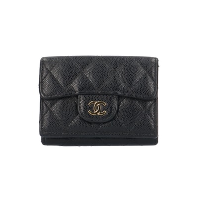 シャネル クラシック スモール フラップ ウォレット マトラッセ 三つ折り財布 キャビアスキン AP0230 レディース CHANEL 中古