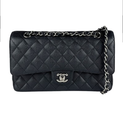シャネル CHANEL ショルダーバッグ ダブルフラップ マトラッセ キャビアスキンレザー ブラック シルバー レディース【中古】 z10997
