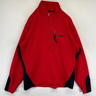 古着 パタゴニア patagonia USA製 ハーフジップフリースジャケット レギュレーターフリース プルオーバー R1 ワンポイントロゴ刺繍 M レッド メンズ