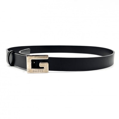 GUCCI(グッチ)スクエアGバックル レザーベルト ブラック シルバー金具 メンズ レディース 80・32 1146・1107【中古】