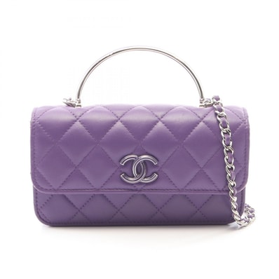 シャネル CHANEL マトラッセ トップハンドル ミニ 2WAY ショルダーバッグ バッグ ラムスキン(羊革) レディース パープル系 AP2755 【中古】