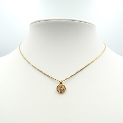 Christian Dior(クリスチャン ディオール)ヴィンテージ CDロゴサークルネックレス ペンダント ゴールドカラー アジャスター付き レディース【中古】