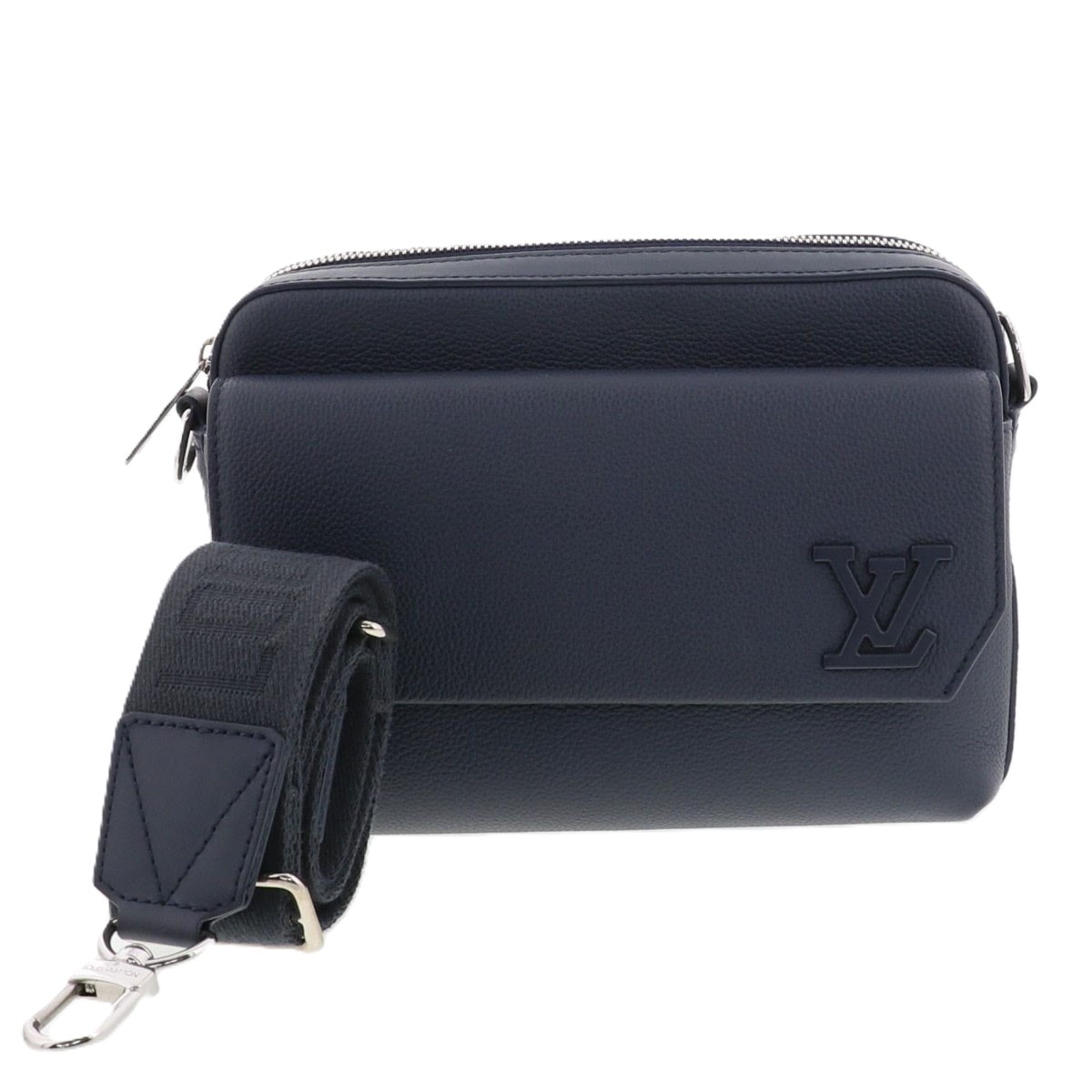 【値下げ】LOUIS VUITTON ルイ・ヴィトン LVアエログラム ファストライン メッセンジャー ショルダーバッグ M22611 レザー ネイビー  メンズ【中古】