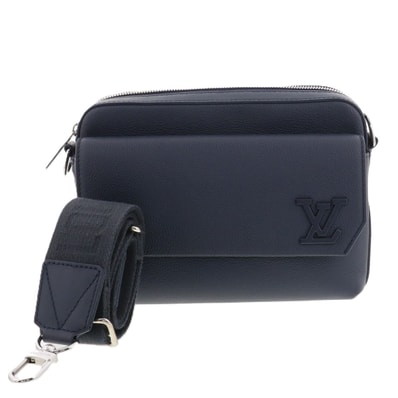 【値下げ】LOUIS VUITTON ルイ・ヴィトン LVアエログラム ファストライン メッセンジャー ショルダーバッグ M22611 レザー ネイビー メンズ【中古】