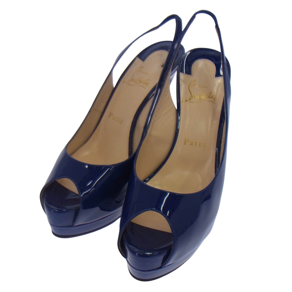 Christian Louboutin クリスチャンルブタン パンプス オープントゥ ハイヒール サンダル パンプス ブルー系 レッド系 38【中古】