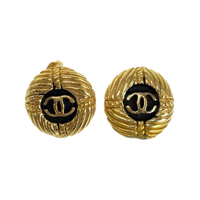 CHANEL シャネル ヴィンテージ ココマーク ゴールド ブラック ゴールド金具 メッキ ピアス 603081 【中古】