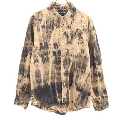 RALPH LAUREN ラルフローレン 90s オールド 総柄 長袖 ボタンダウンシャツ L ベージュ系