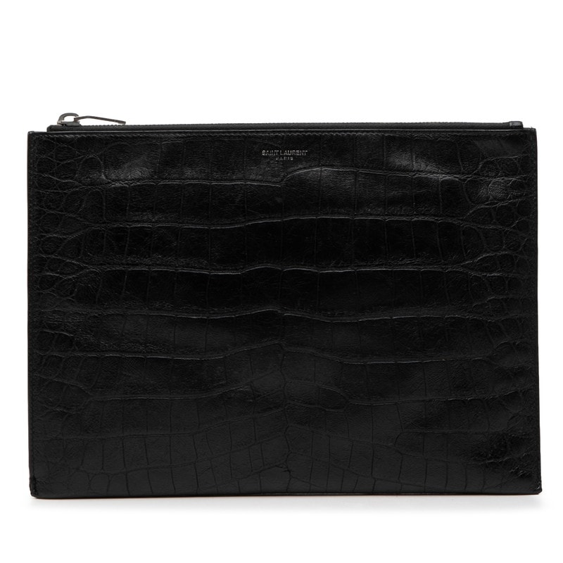 サンローラン クロコ型押し クラッチバッグ セカンドバッグ ブラック レザー レディース SAINT LAURENT 【中古】