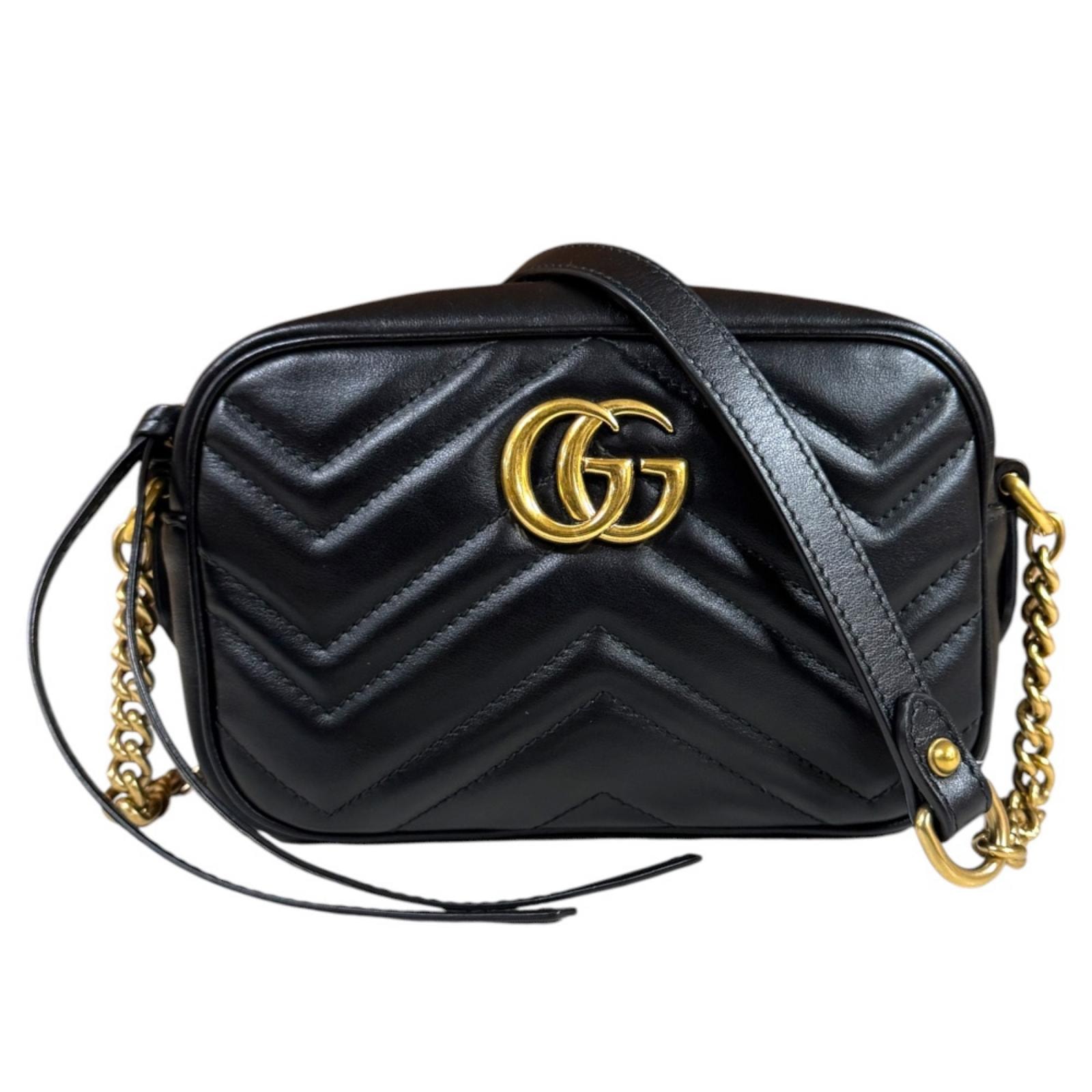 グッチ GGマーモント ショルダーバッグ レザー 448065 ブラック レディース GUCCI 中古
