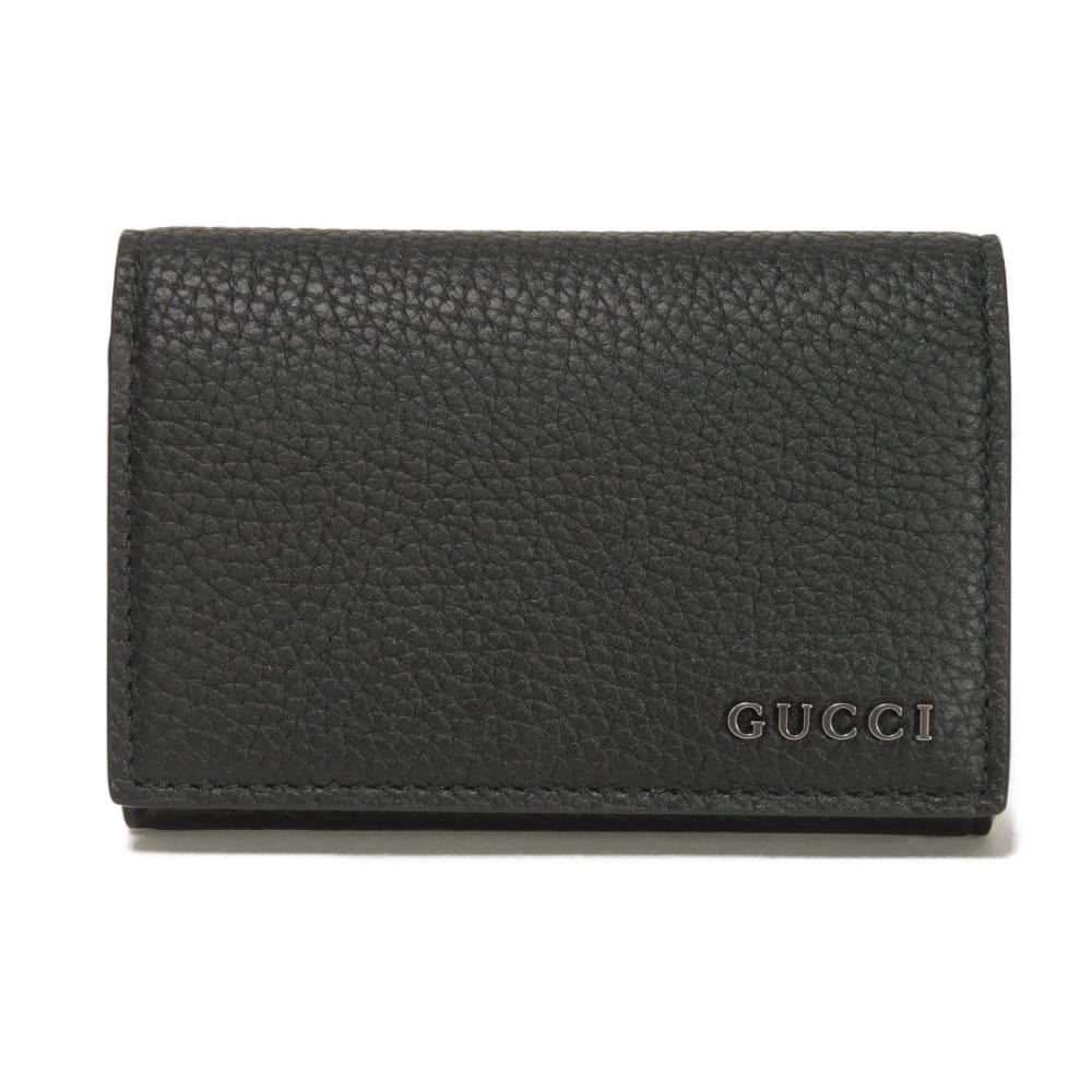 GUCCI グッチ ロゴ フラップ カードホルダー ブルーインテリア バイカラー グレイン カーフ スナップボタン マチ付き パスケース 名刺入れ 未使用 日本限定 ブラック カードケース 771152 AAFX7 4241