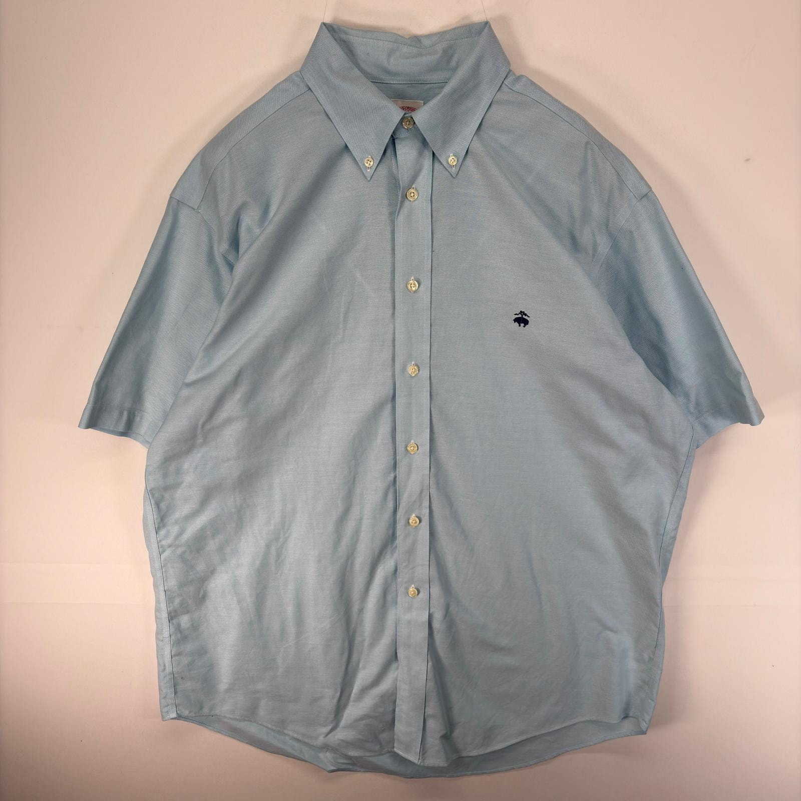 古着 ブルックスブラザーズ Brooks Brothers 半袖シャツ ボタンダウン ワンポイント 346 L  水色系 無地 メンズ
