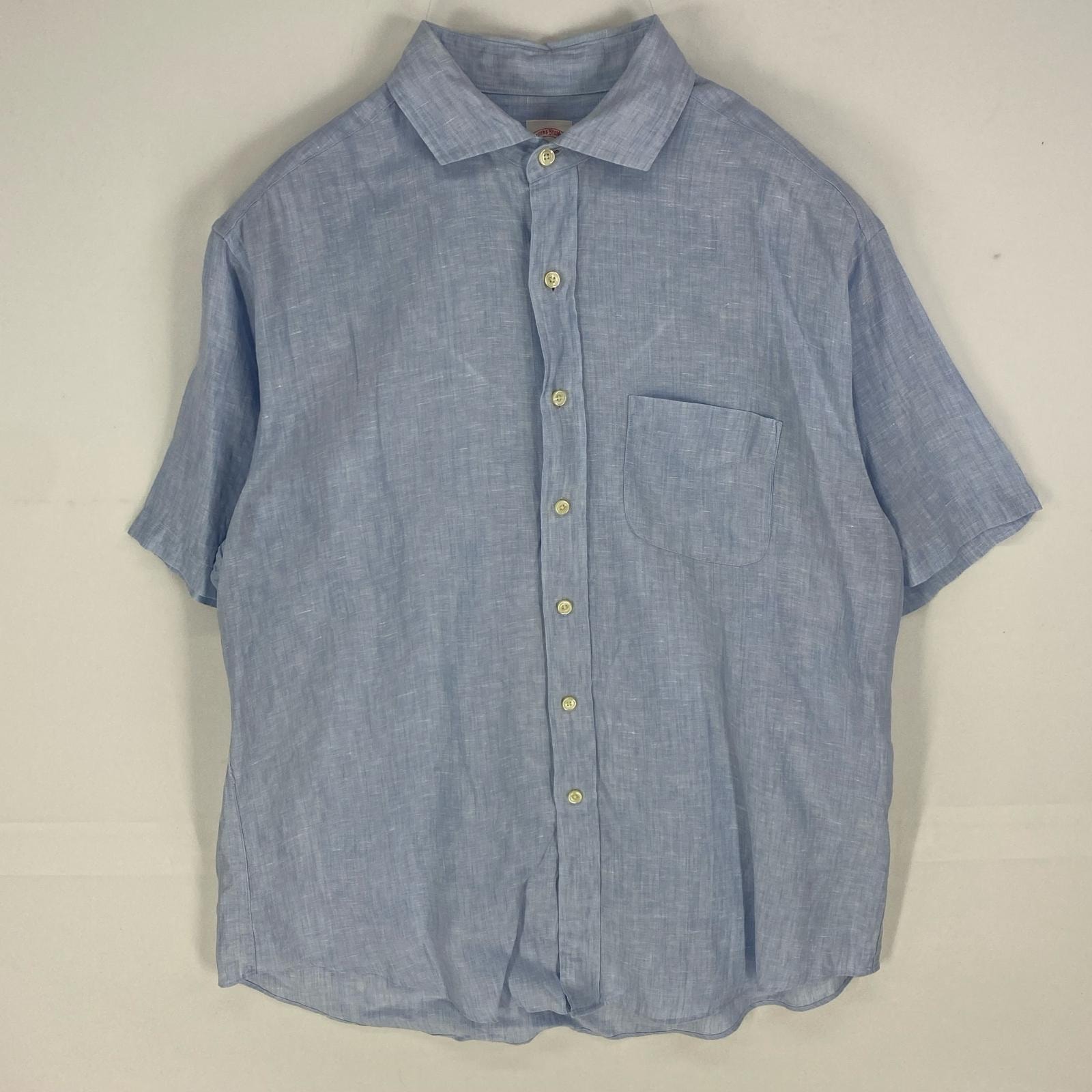 古着 ブルックスブラザーズ Brooks Brothers 半袖シャツ 胸ポケット 1818 リネンシャツ ショートスリーブ L  水色系 無地 メンズ