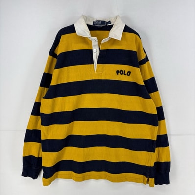 古着 ポロ・ラルフローレン POLO RALPH LAUREN 長袖シャツ プルオーバー ラガーシャツ ワッペン ロゴ L イエロー系 メンズ