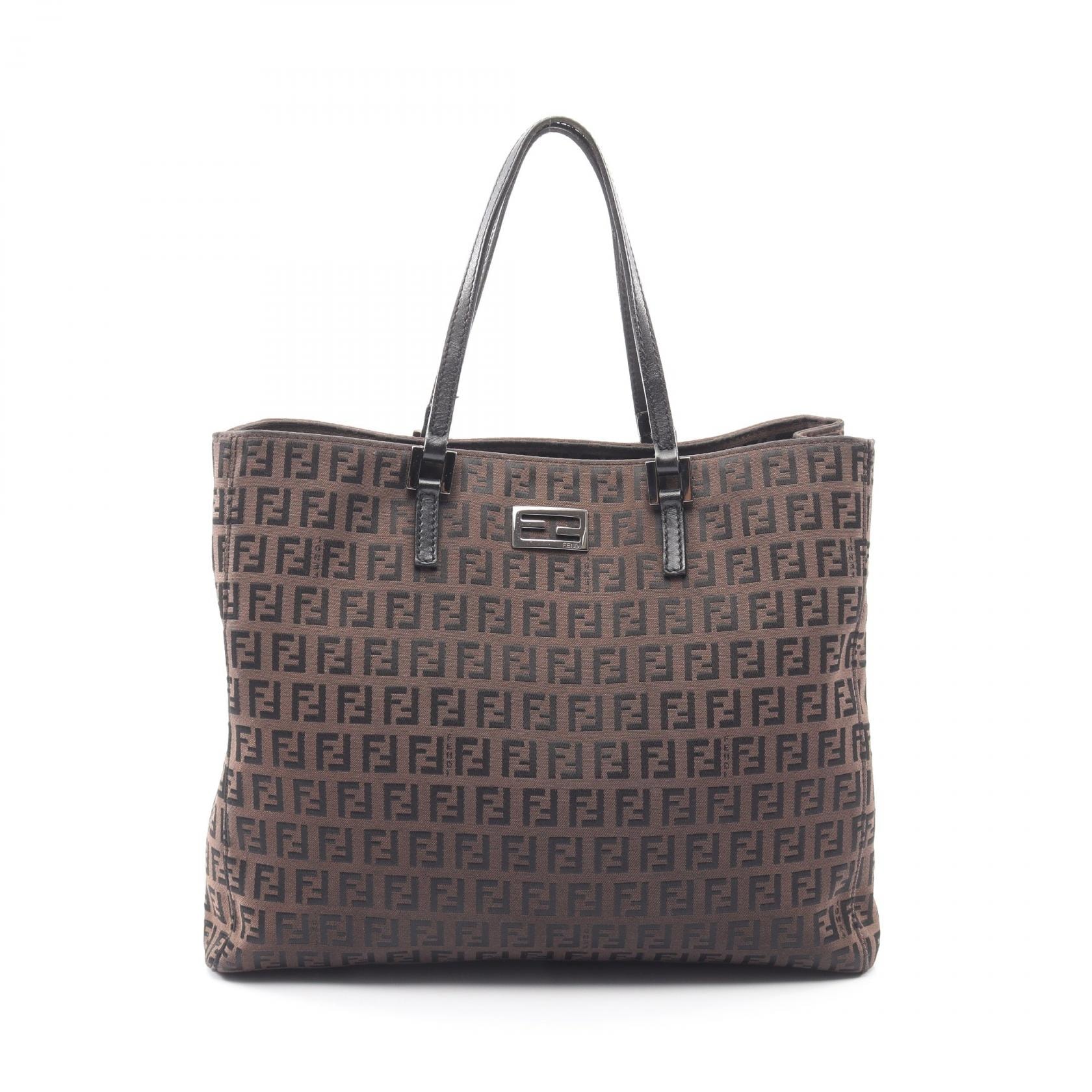 フェンディ FENDI ズッキーノ トートバッグ バッグ キャンバス レザー レディース グレー系 / ブラック系 8BH133 【中古】