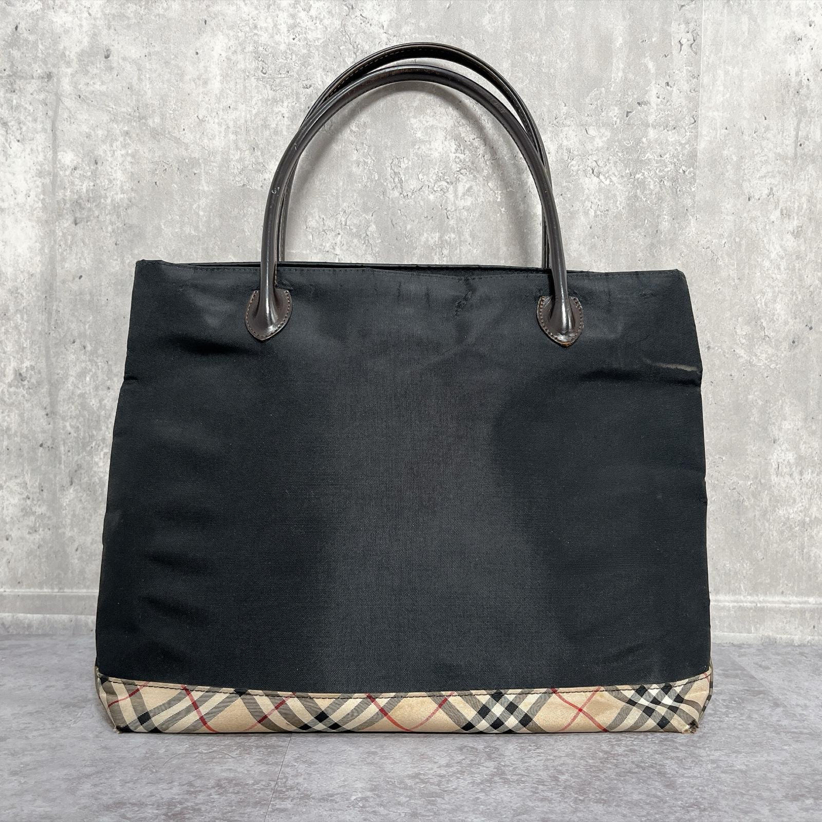 【BURBERRY】バーバリー トートバッグ ナイロン レザー ノバチェック ブラック ブラウン 日本製 肩掛け 大容量 ハンドバッグ レディース