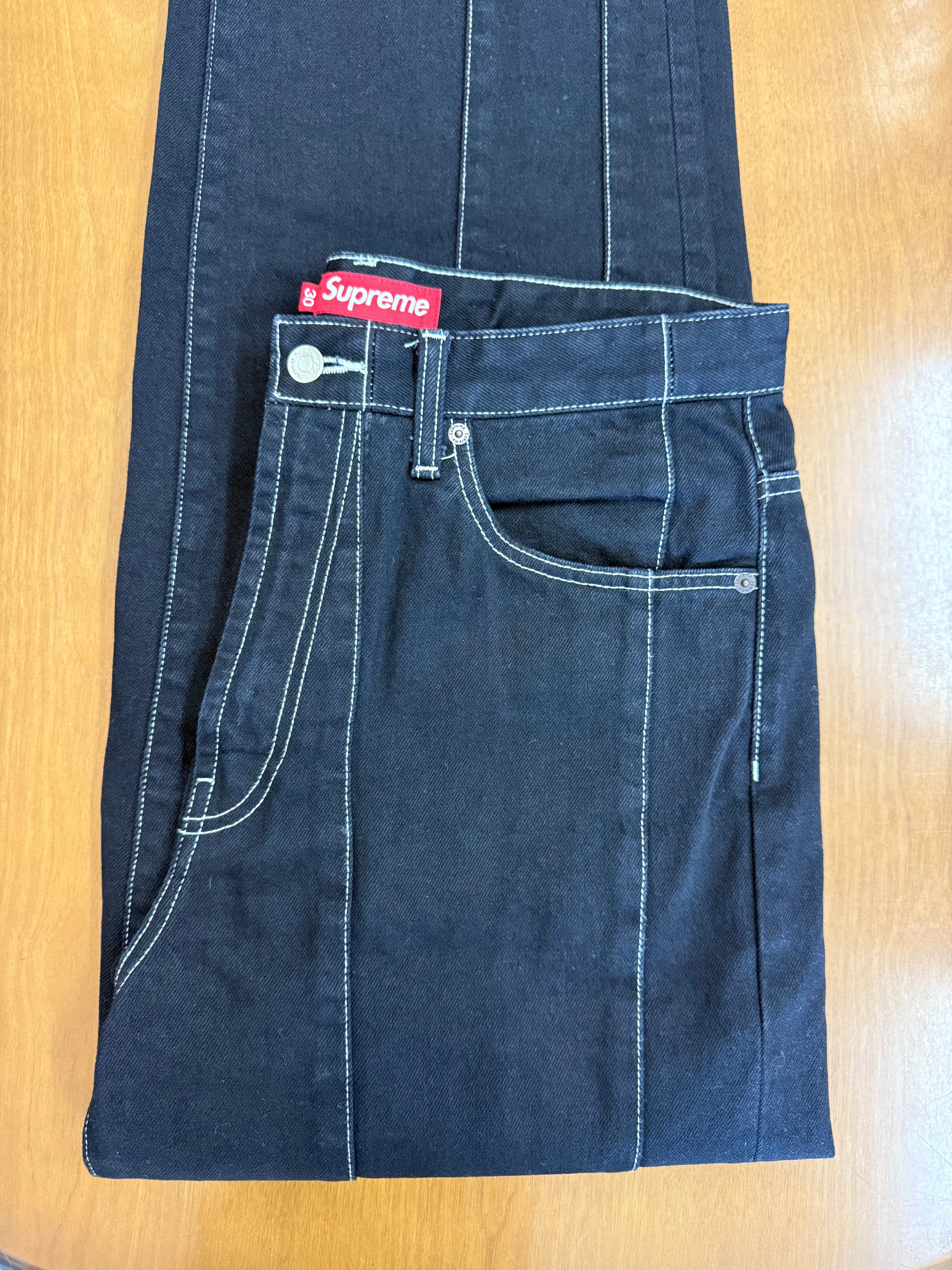 Supreme Paneled Stripe Baggy Jean "Black"