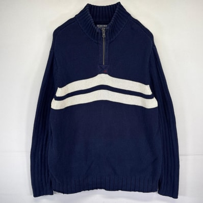 古着 ポロジーンズ POLO JEANS セーター ニット ハーフジップ 大きいサイズ プルオーバー ワンポイント 2XL ネイビー メンズ