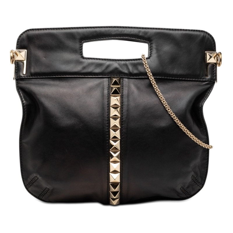 ヴァレンティノ ロックスタッズ チェーンショルダーバッグ ハンドバッグ 2WAY ブラック ゴールド レザー レディース VALENTINO 【中古】