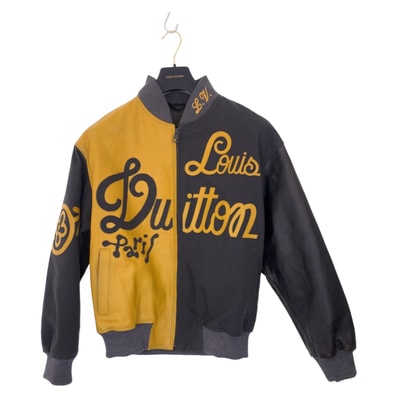 美品 LOUIS VUITTON ルイヴィトン ミックスキャンバスレザーボンバー バイカラージップアップジャケット サイズ48 イエロー グレー レザー キャンバス/ スタジャン レザージャケット ライダースジャケット 601861 【中古】