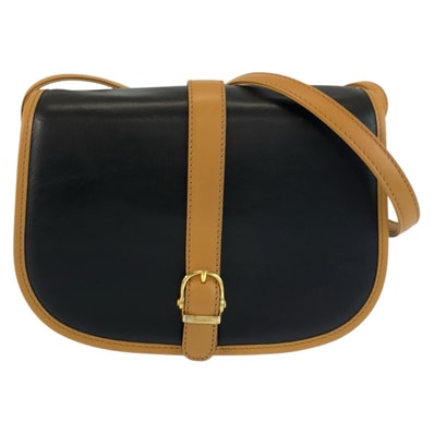 美品 CELINE セリーヌ ヴィンテージ ブラック 黒 ブラウン ゴールド金具 レザー ショルダーバッグ ポシェット 603567 【中古】