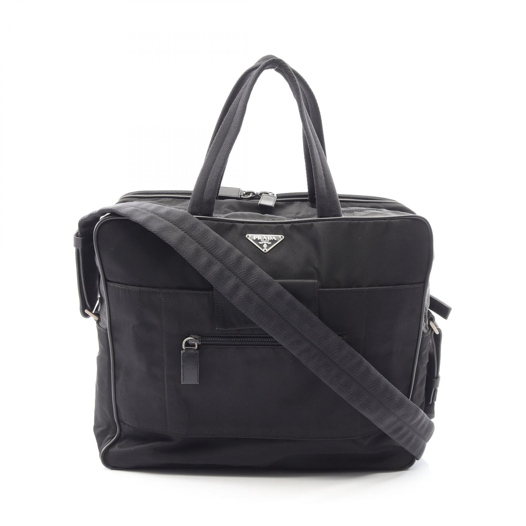 プラダ PRADA トライアングルロゴ 2WAY ビジネスバッグ バッグ ナイロン レザー メンズ ブラック系 【中古】