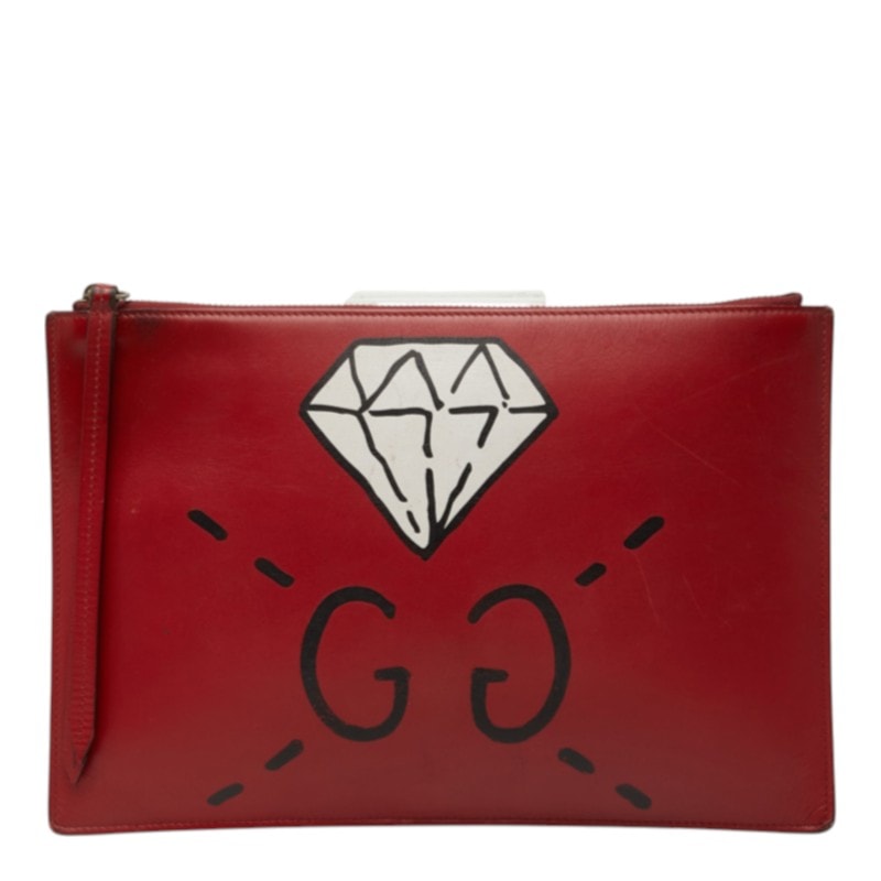 グッチ グッチゴースト セカンドバッグ クラッチバッグ ポーチ 445597 レッド ブラック レザー レディース GUCCI 中古