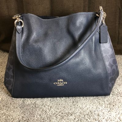COACH Signature PVC Leather Shoulder Bag "Navy"