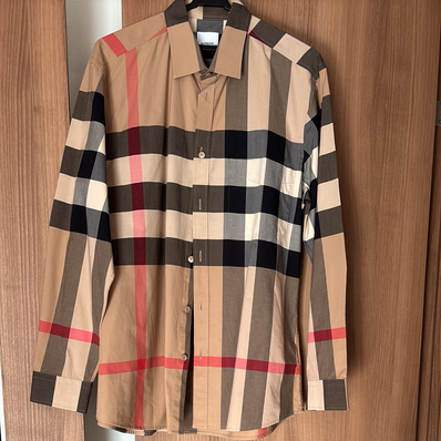 BURBERRY Check Stretch Cotton Poplin Shirt "Archive Beige"