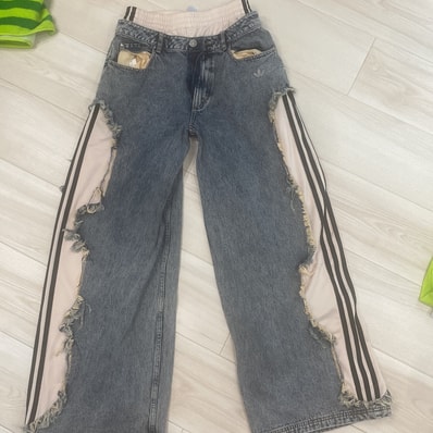 adidas Women's Adilenium 5.0 Deconstructed Denim Pants "ChalkyBrown"