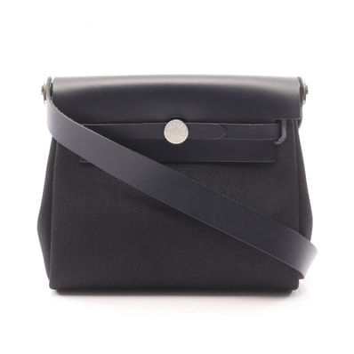エルメス HERMES エールバッグジップ ミニ ショルダーバッグ バッグ キャンバス レザー トワルミリタリー / ヴァッシュハンター トワルミリタリー ブルーニュイ K刻印(2025年製造) レディース ブラック系 / ネイビー系 【中古】