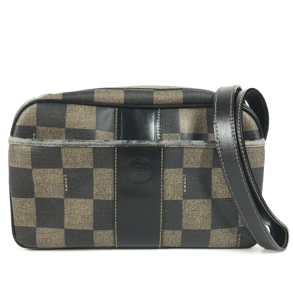 フェンディ FENDI ペカン ロゴ ヴィンテージ カバン 斜め掛け ポシェット ショルダーバッグ PVC/レザー カーキ