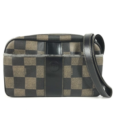フェンディ FENDI ペカン ロゴ ヴィンテージ カバン 斜め掛け ポシェット ショルダーバッグ PVC/レザー カーキ